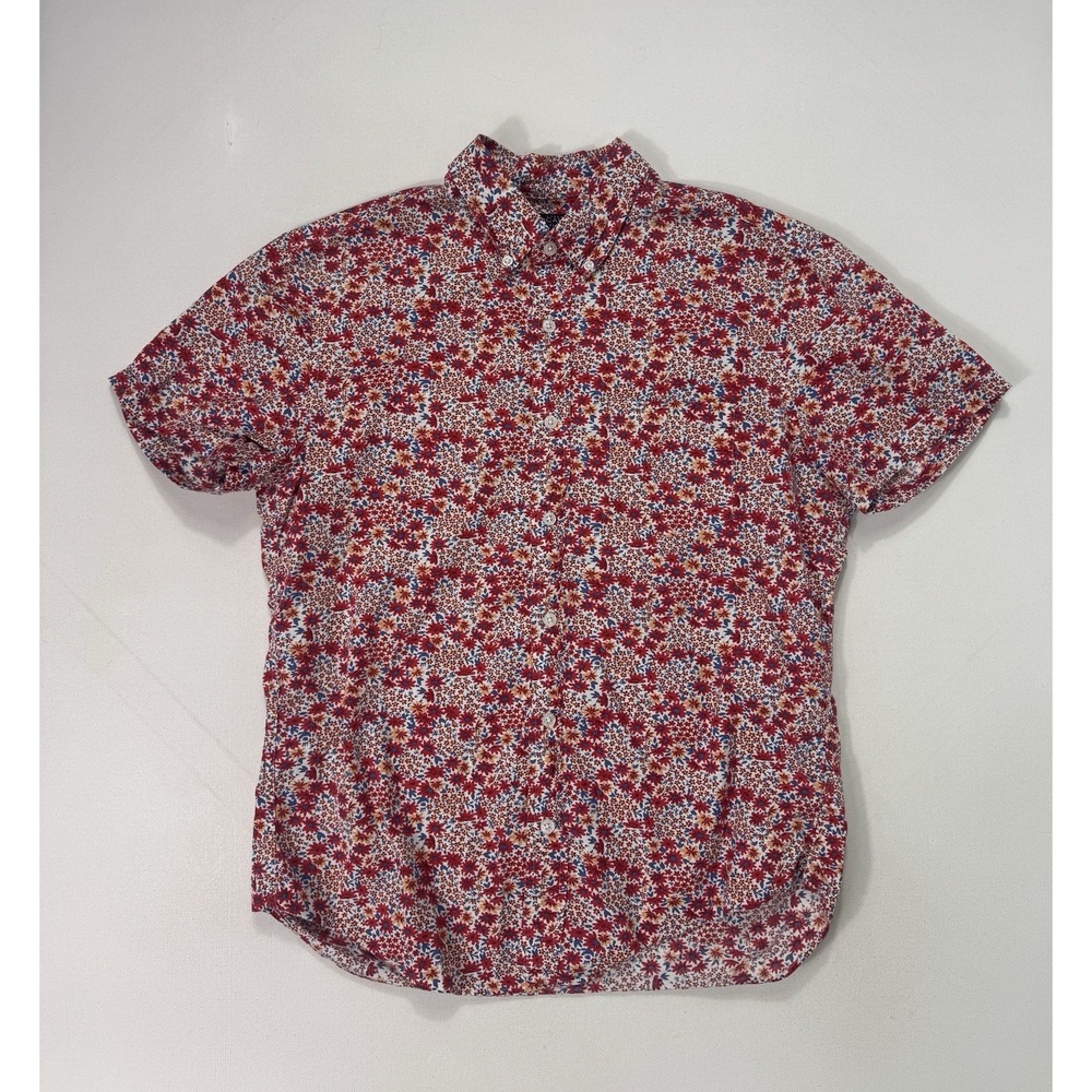 J Crew Mercantile Flex Men Medium Floral Button Shirt Red Vacation Modern Casual